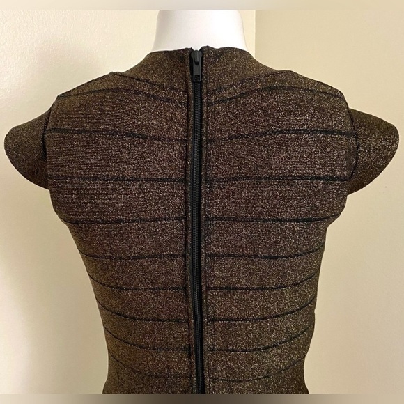 French Connection Black and Gold lurex evening bandage party mini Dress. - Picture 4 of 5